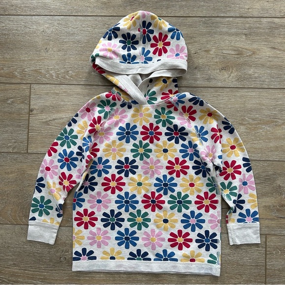 Hanna Andersson Girls Vibrant Floral Hooded Sweatshirt Size 5 Reversible Beige - Picture 2 of 8